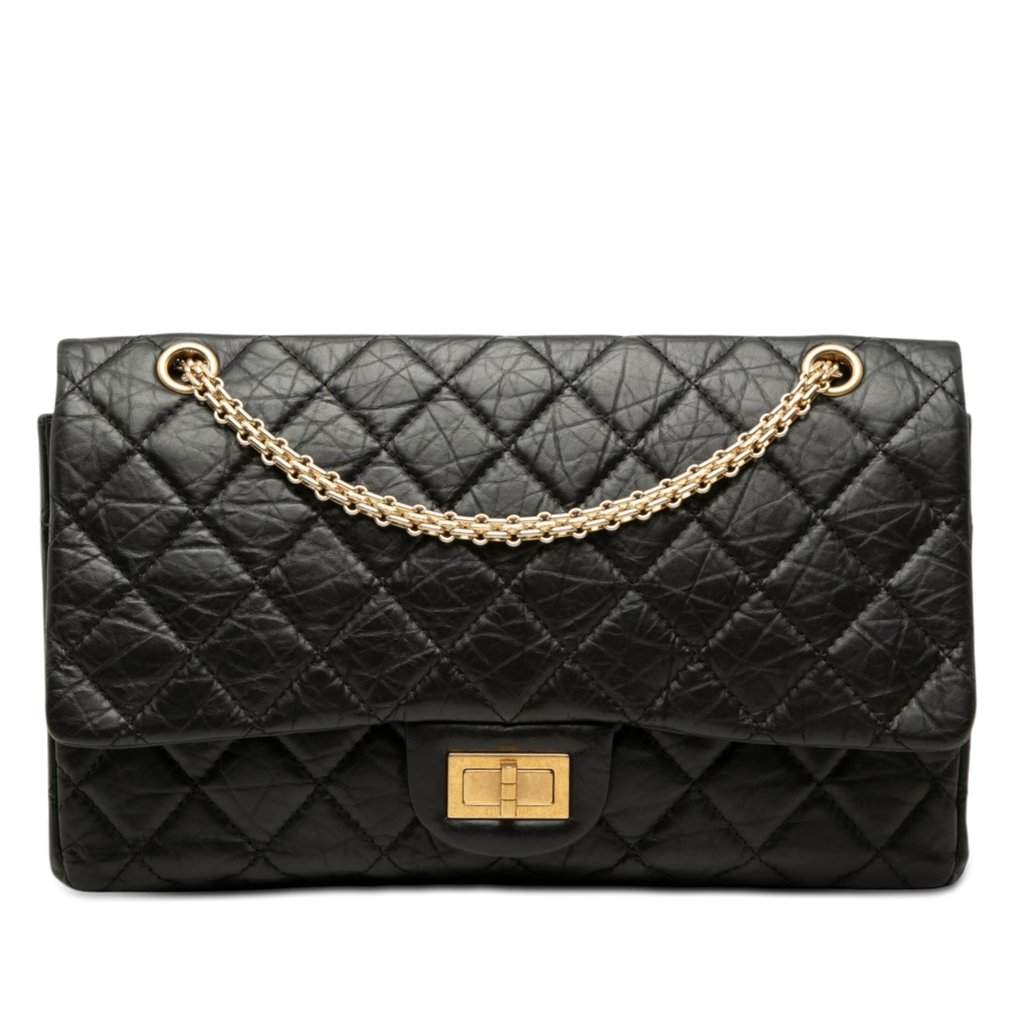 Chanel Quilted Aged Calfskin Reissue 2.55 Double Flap 227 Black Leather Very good condition - Front View