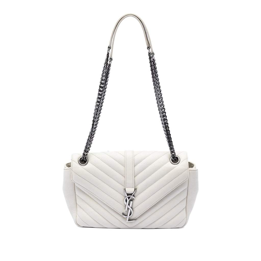 Saint Laurent Medium Chevron Calfskin Monogram Envelope Bag White Leather Very good condition - Front View