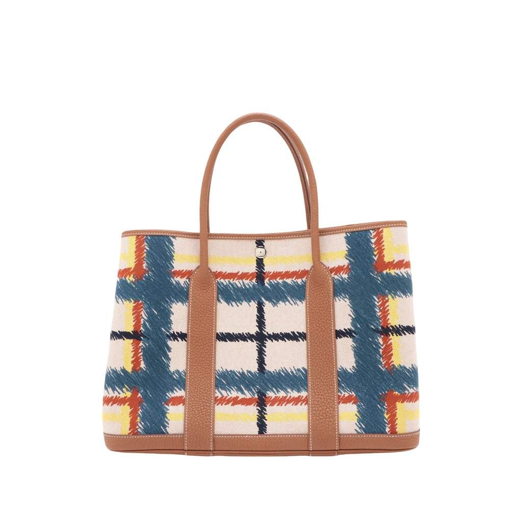 Hermès Toile and Negonda Tartan Cross Garden Party 36 Beige Very good - Front View