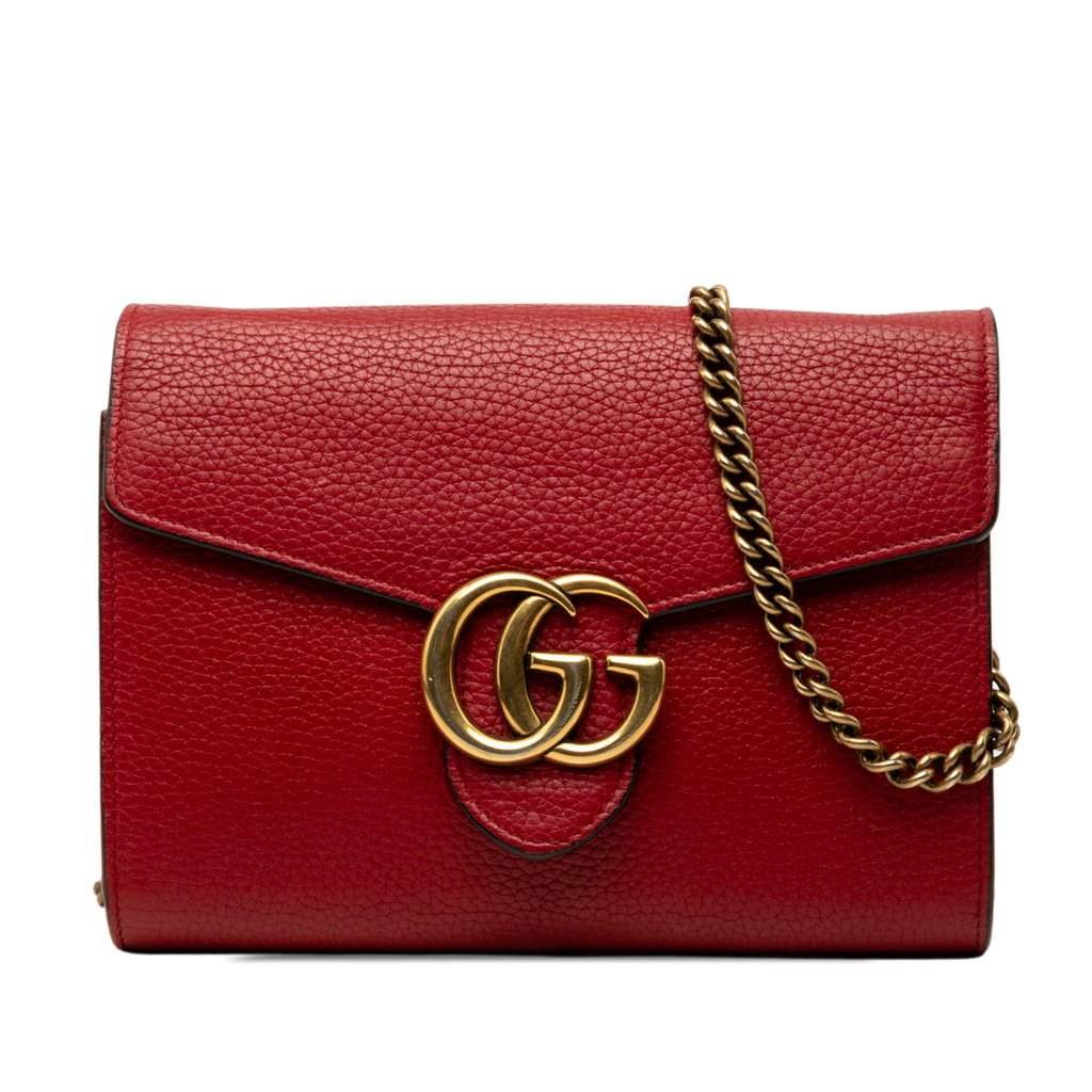 Gucci GG Marmont Calfskin Wallet on Chain Red Leather Very good - Front View
