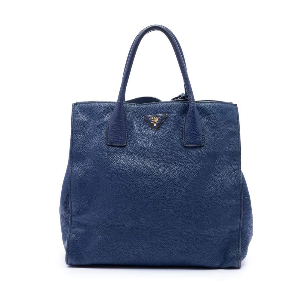 Prada Vitello Daino Open Convertible Tote Blue Leather Very good condition - Front View