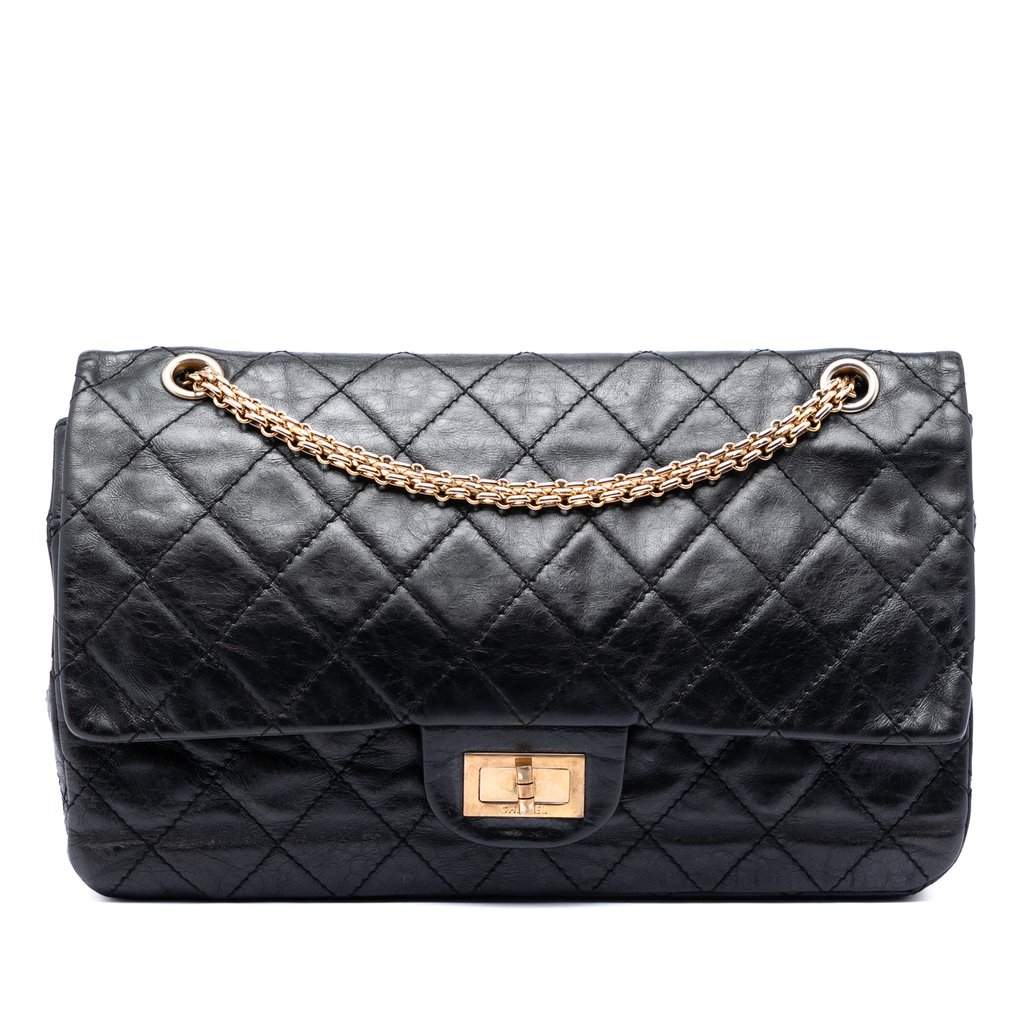 Chanel Quilted Aged Calfskin Reissue 2.55 Double Flap 227 Black Leather Very good condition - Front View