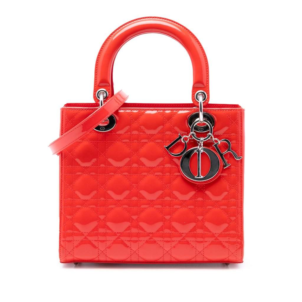 Dior Medium Patent Cannage Lady Dior Orange Leather Very good condition - Front View