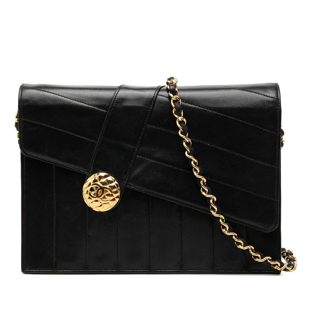 Chanel CC Vertical and Diagonal Quilted Calfskin Envelope Flap Black Leather Very good - Front View