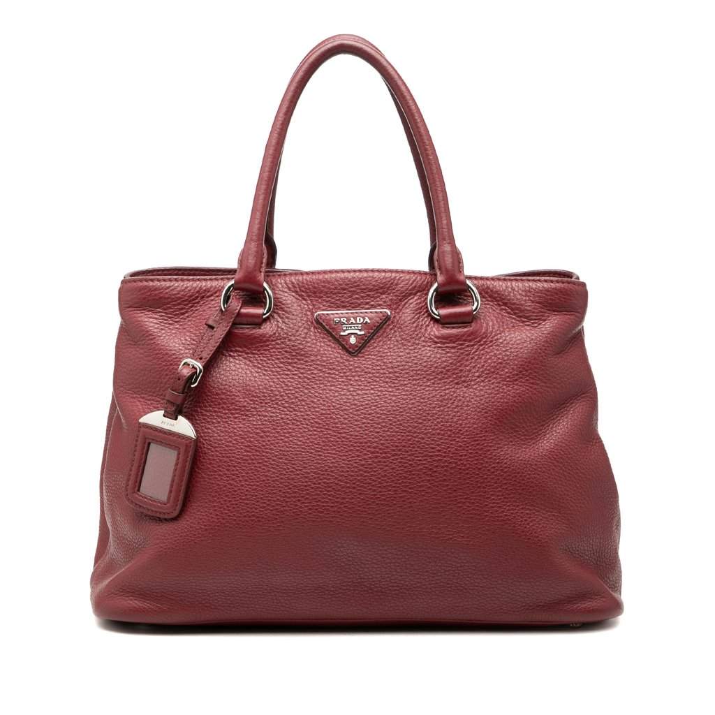 Prada Vitello Daino Open Convertible Tote Red Leather Very good - Front View