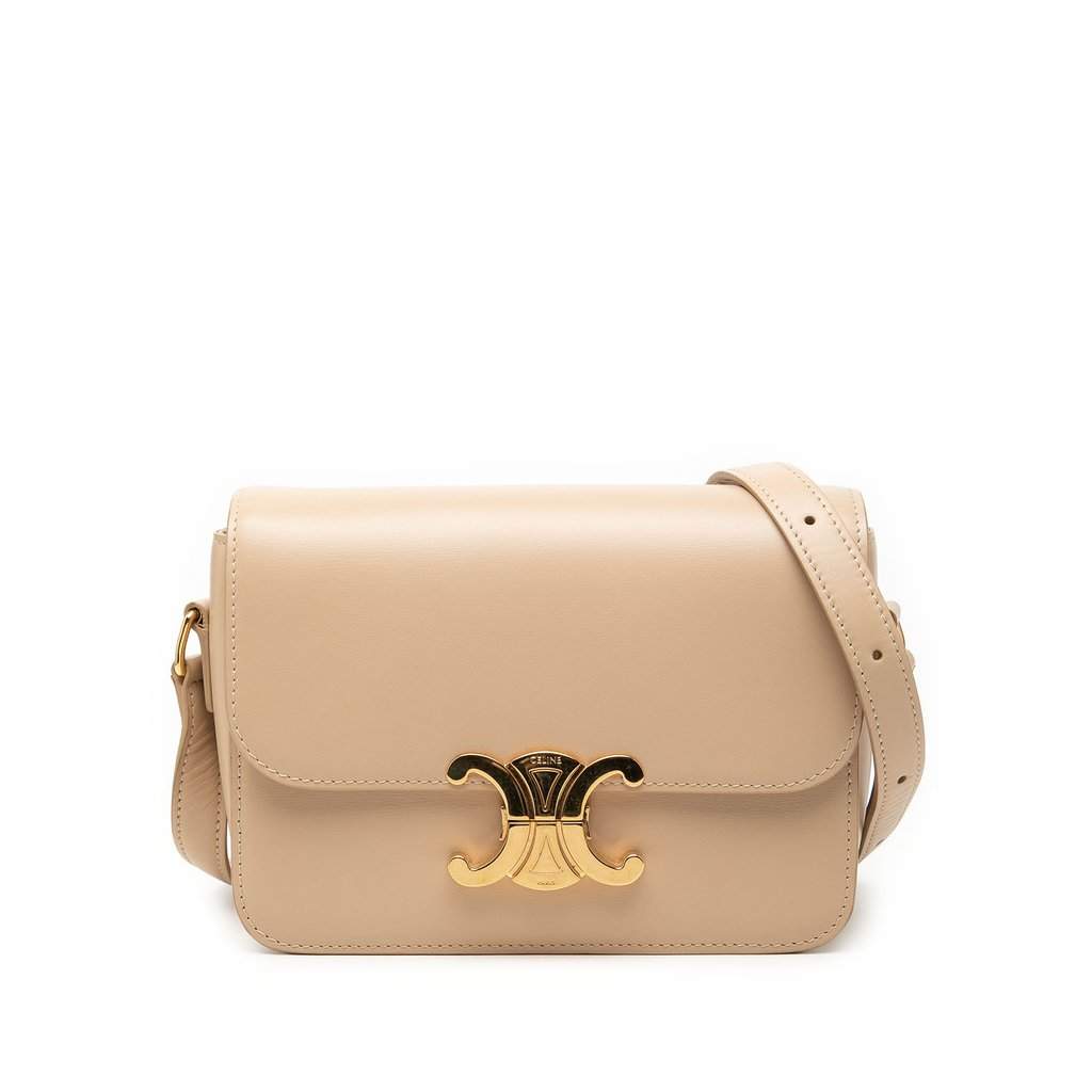Celine Teen Shiny Calfskin Triomphe Crossbody Beige Leather Very good condition - Front View