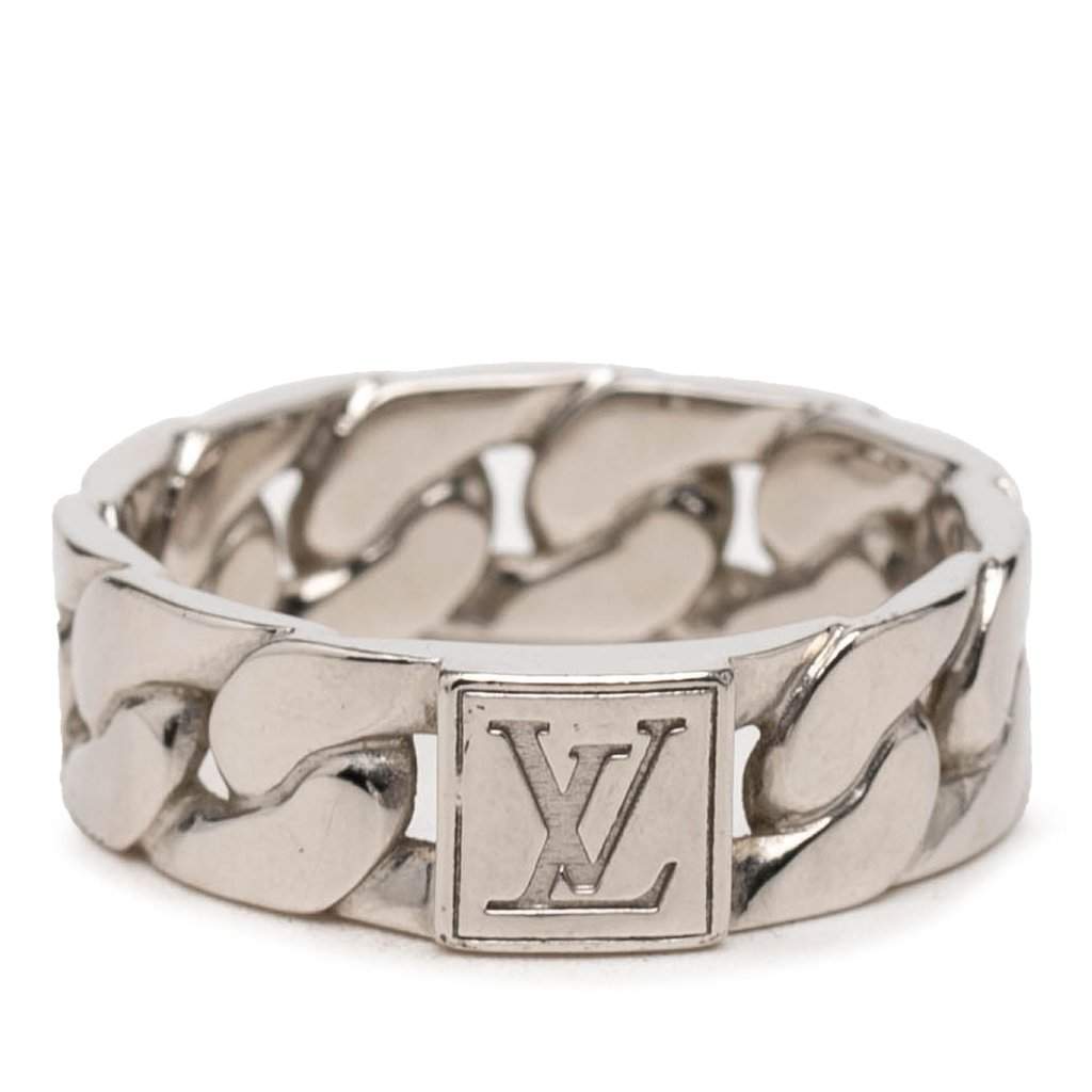 Louis Vuitton Brass Mosaic Chain Ring Silver Metal Very good - Front View