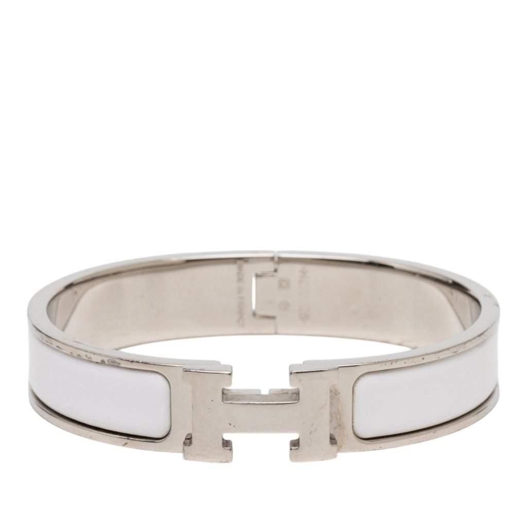 Hermès Narrow Enamel Clic H Bracelet PM White Very good condition - Front View