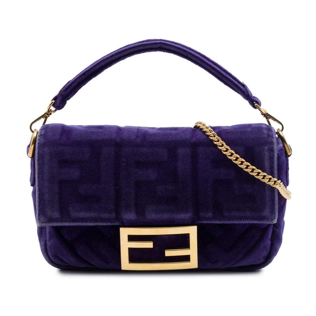 Fendi Mini Zucca Embossed Velvet Baguette Satchel Purple Very good - Front View