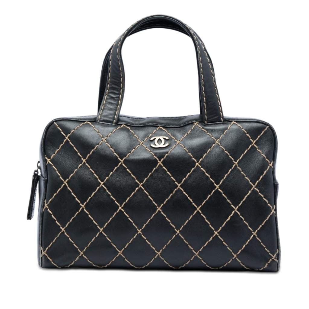 Chanel CC Calfskin Wild Stitch Handbag Black Leather Very good - Front View