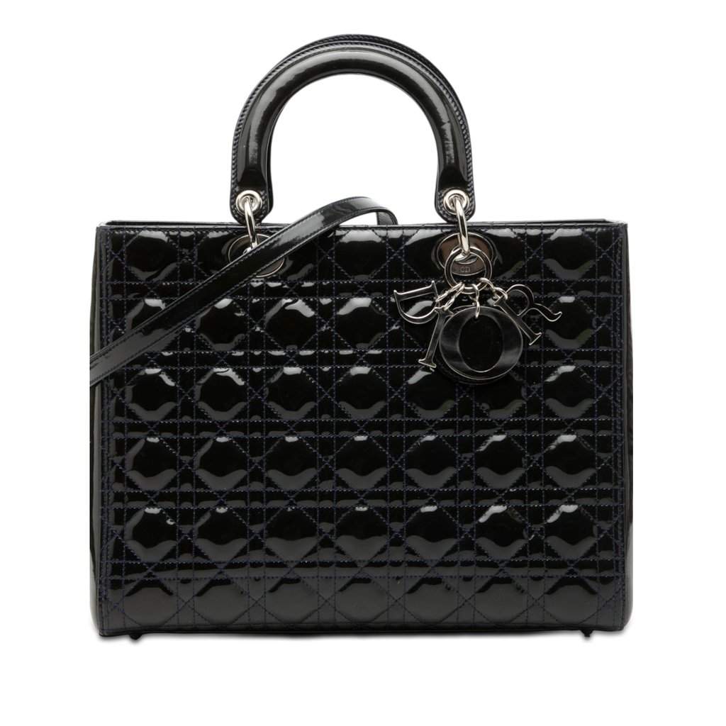 Dior Large Patent Cannage Lady Dior Blue Leather Never worn, with tag - Front View
