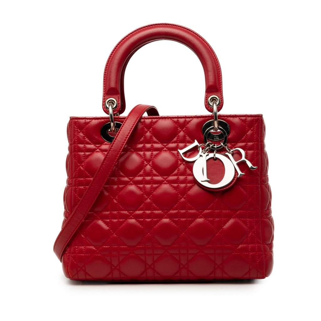 Dior Medium Lambskin Cannage Lady Dior Red Leather Very good - Front View