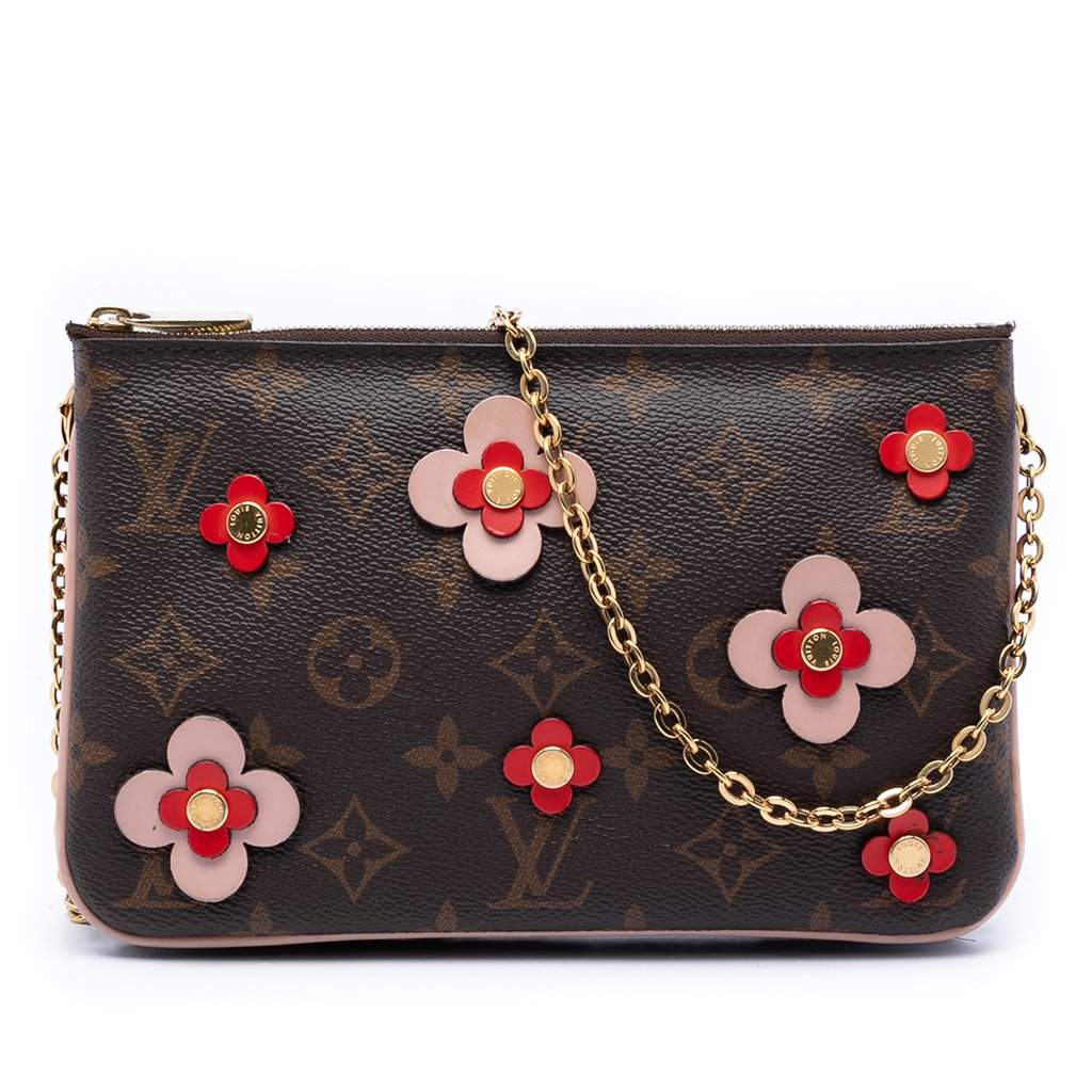 Louis Vuitton Monogram Blooming Flowers Double Zip Pochette Brown Very good condition - Front View