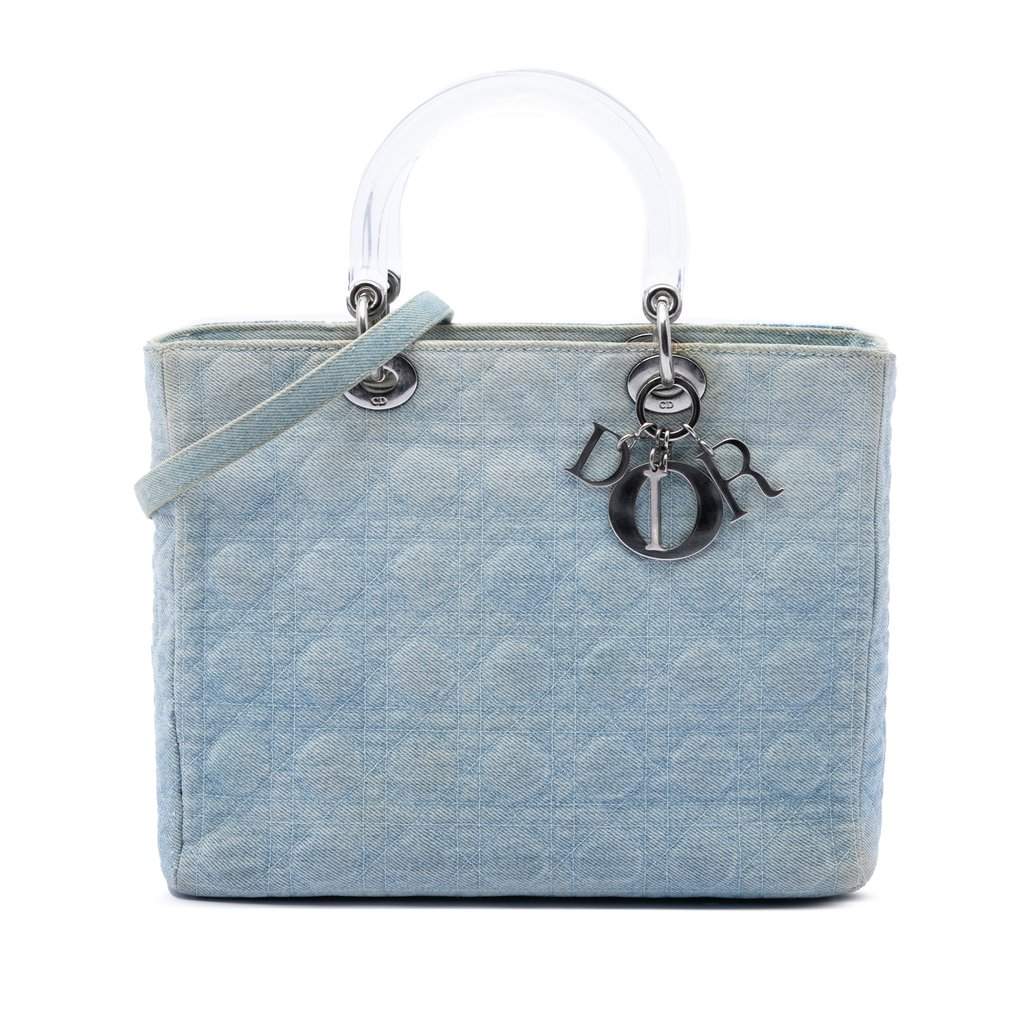 Dior Large Denim Cannage Acrylic Handles Lady Dior Blue Very good - Front View