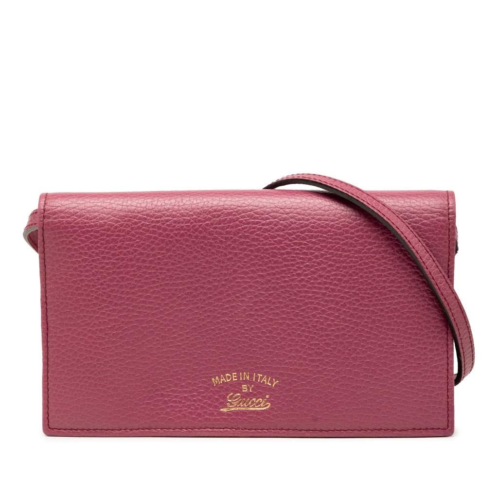Gucci Dollar Calfskin Swing Wallet On Strap Pink Leather Very good - Front View