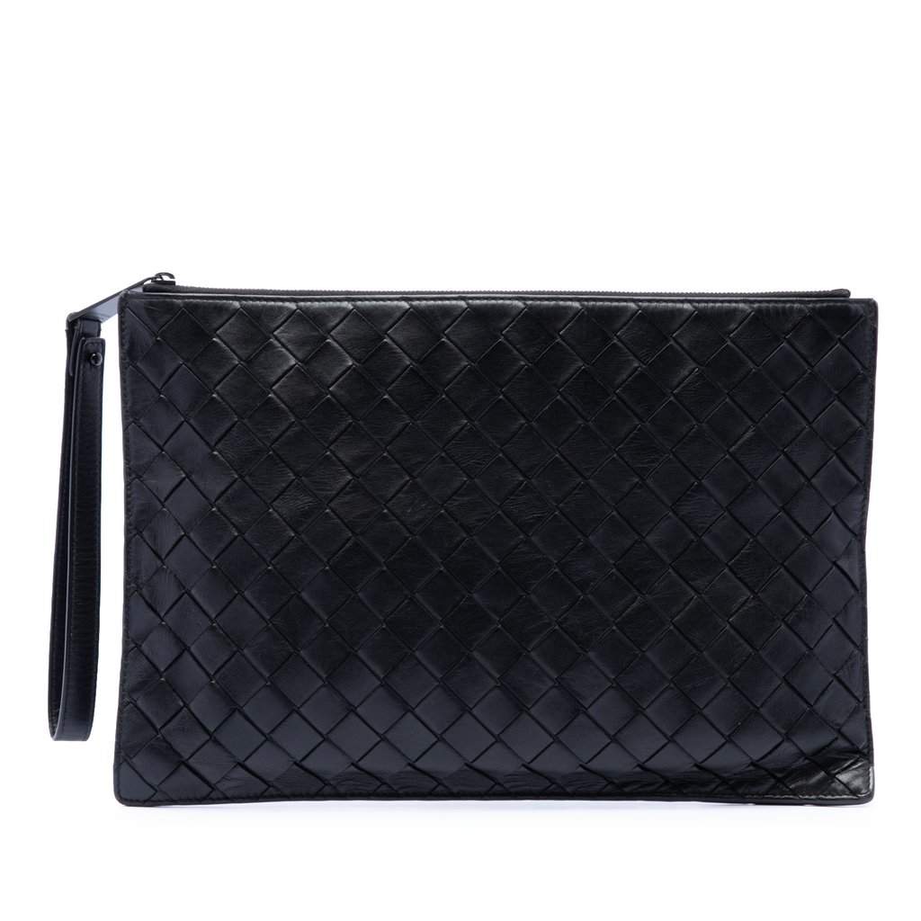 Bottega Veneta Nappa Intrecciato Clutch Black Leather Very good condition - Front View