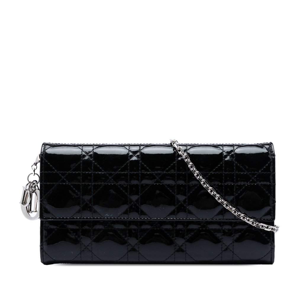Dior Patent Cannage Lady Dior Wallet On Chain Black Leather Very good condition - Front View