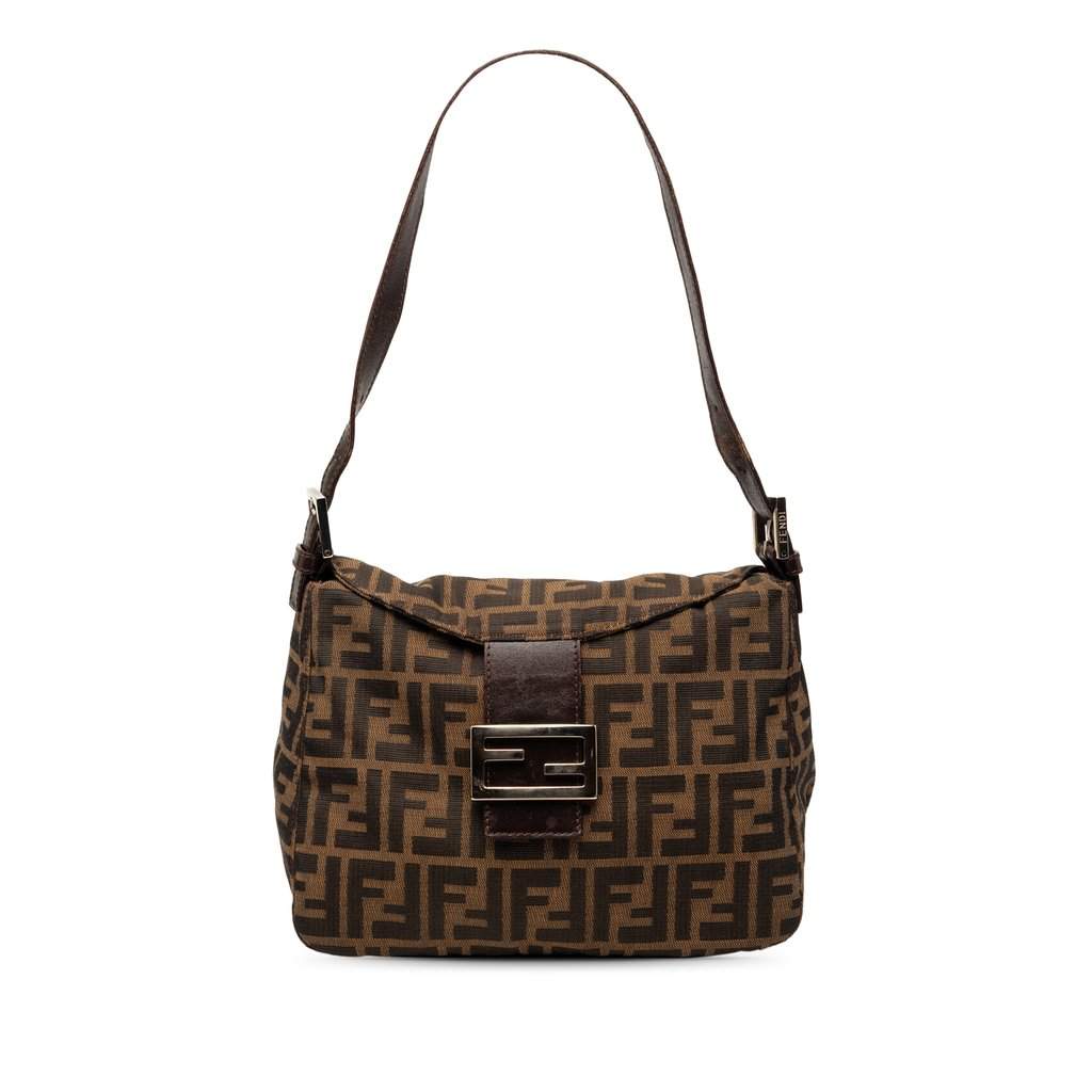 Fendi Zucca Canvas Double Flap Shoulder Bag Brown Very good - Front View