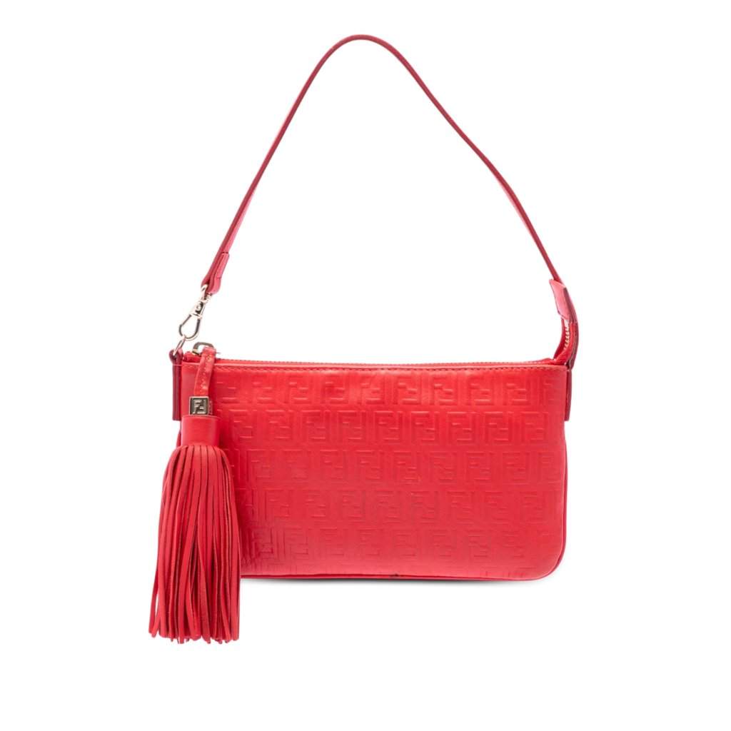 Fendi Zucchino Embossed Nappa Tassel Handbag Red Leather Very good - Front View