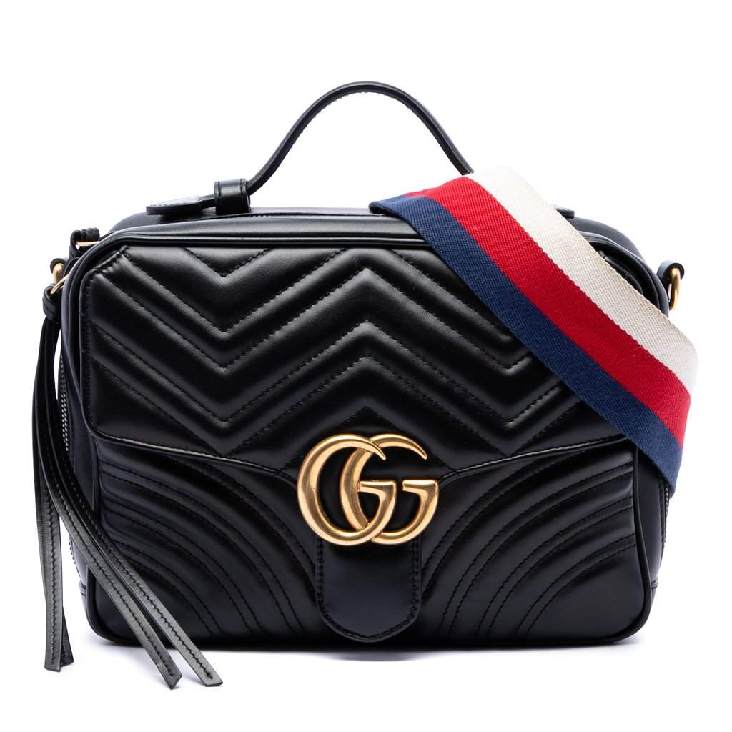 Gucci Small GG Marmont Matelasse Calfskin Sylvie Top Handle Satchel Black Leather Very good - Front View