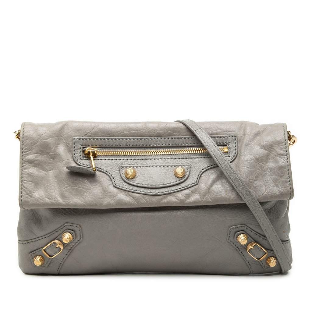 Balenciaga Lambskin Motocross Giant 12 Envelope Clutch With Strap Grey Leather Very good condition - Front View