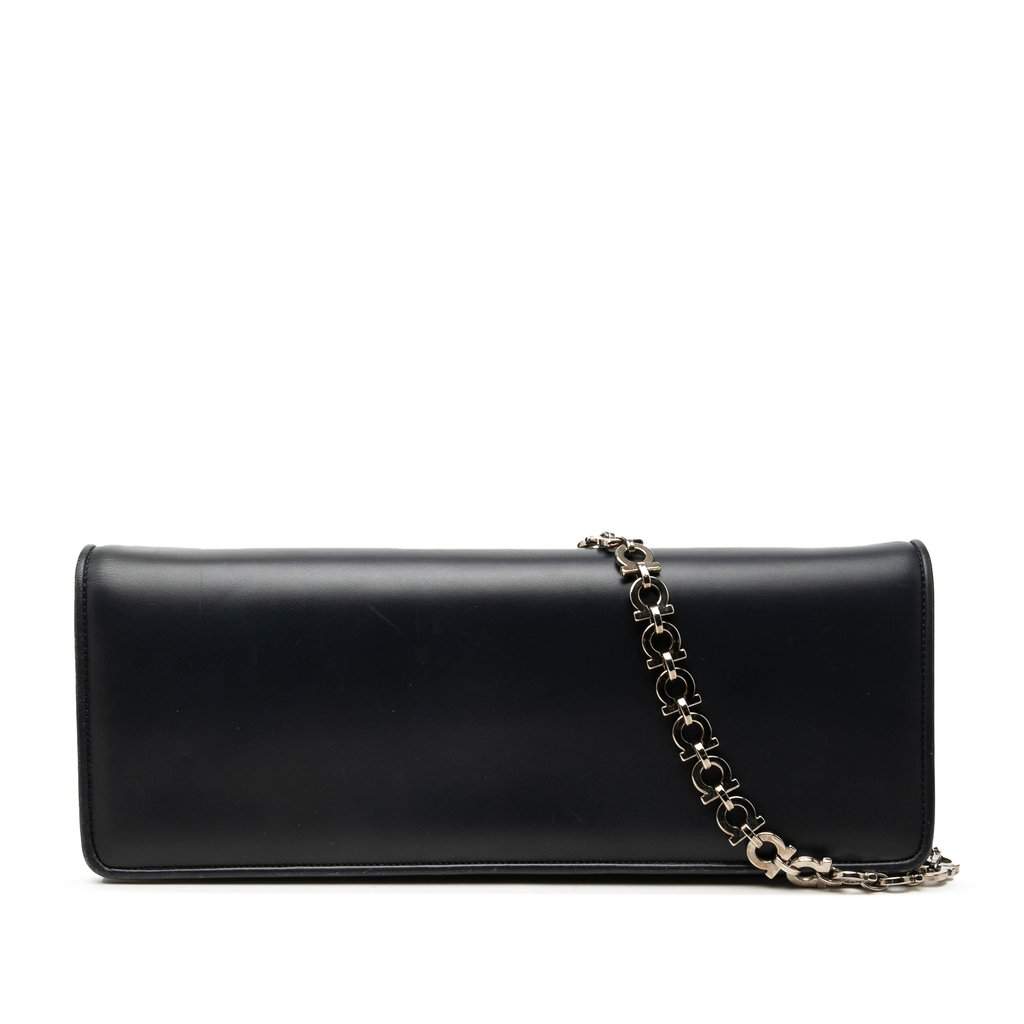 Ferragamo Smooth Calfskin Clutch with Chain Black Leather Very good - Front View