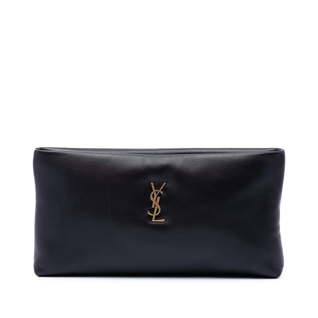 Saint Laurent Lambskin Monogram Long Calypso Zipped Pouch Black Leather Very good - Front View