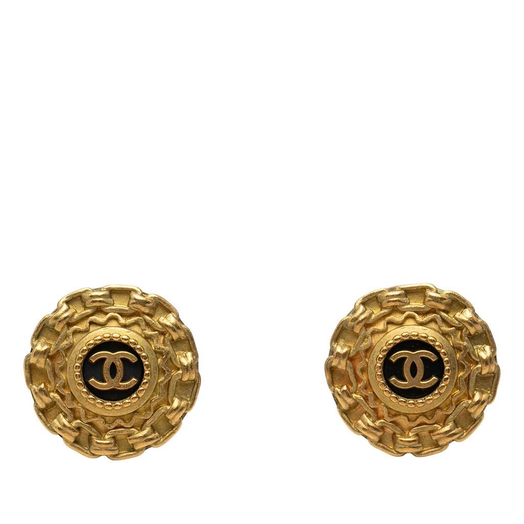 Chanel CC Gold Plated Enamel Clip On Earrings Gold Metal Very good condition - Front View