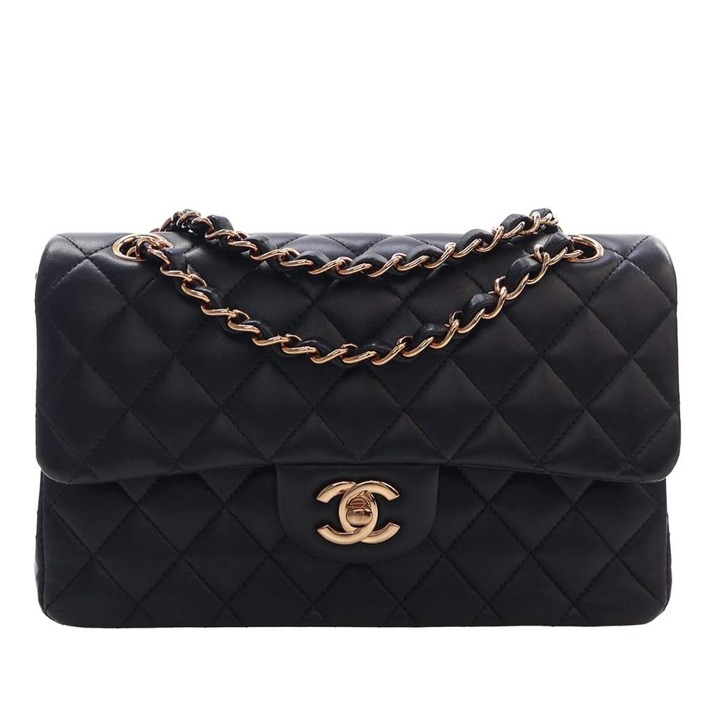 Chanel Small Classic Lambskin Double Flap Black Leather Very good condition - Front View