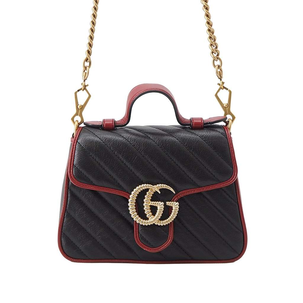 Gucci Mini GG Marmont Matelasse Calfskin Torchon Top Handle Bag Black Leather Very good - Front View