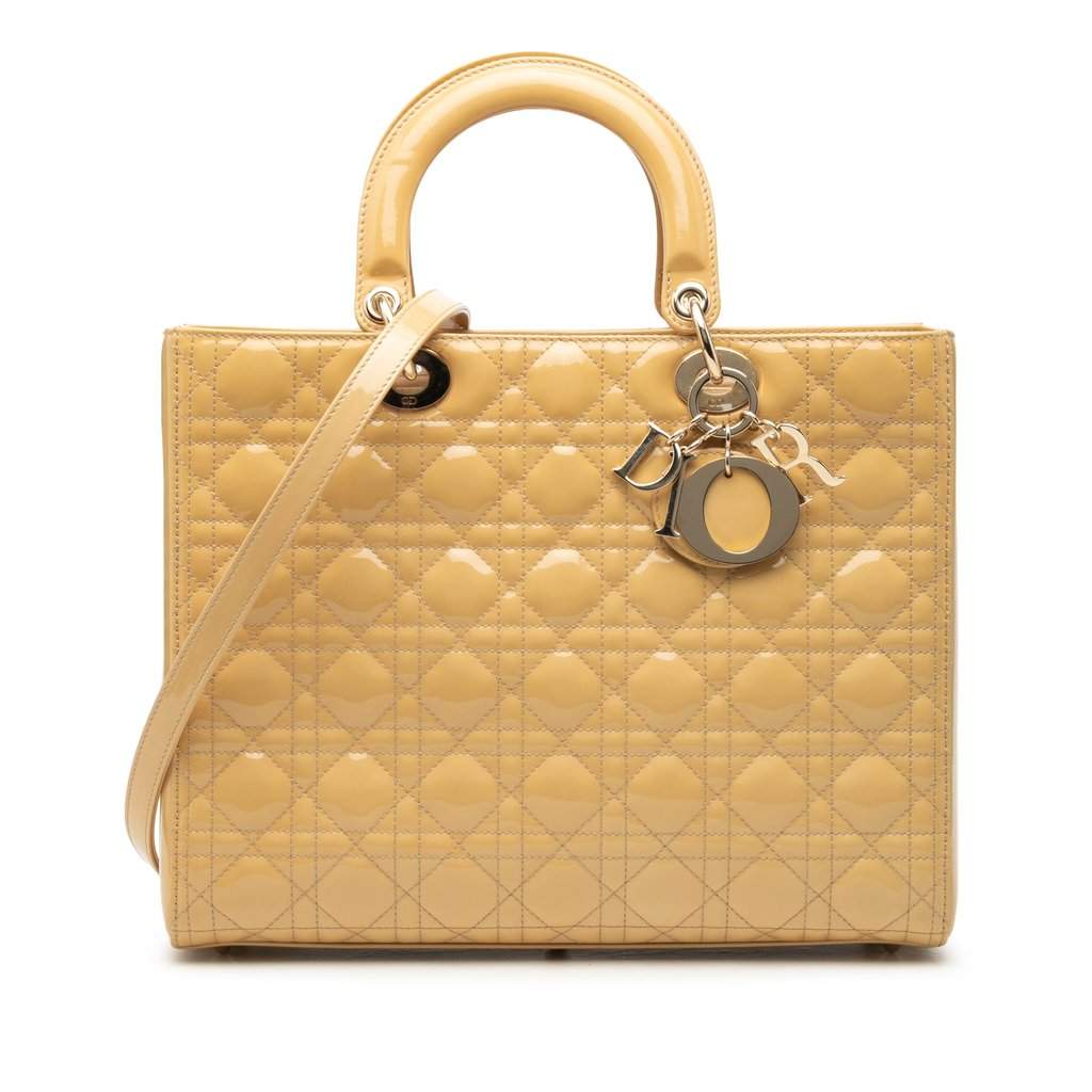 Dior Large Patent Cannage Lady Dior Beige Leather Very good condition - Front View
