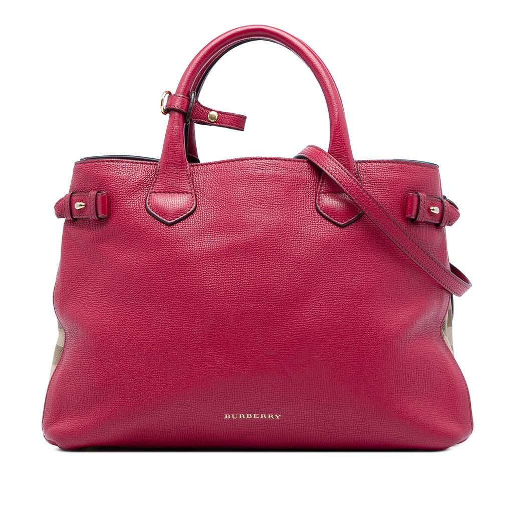 Burberry Medium Leather and House Check Canvas Banner Satchel Red Leather Very good - Front View