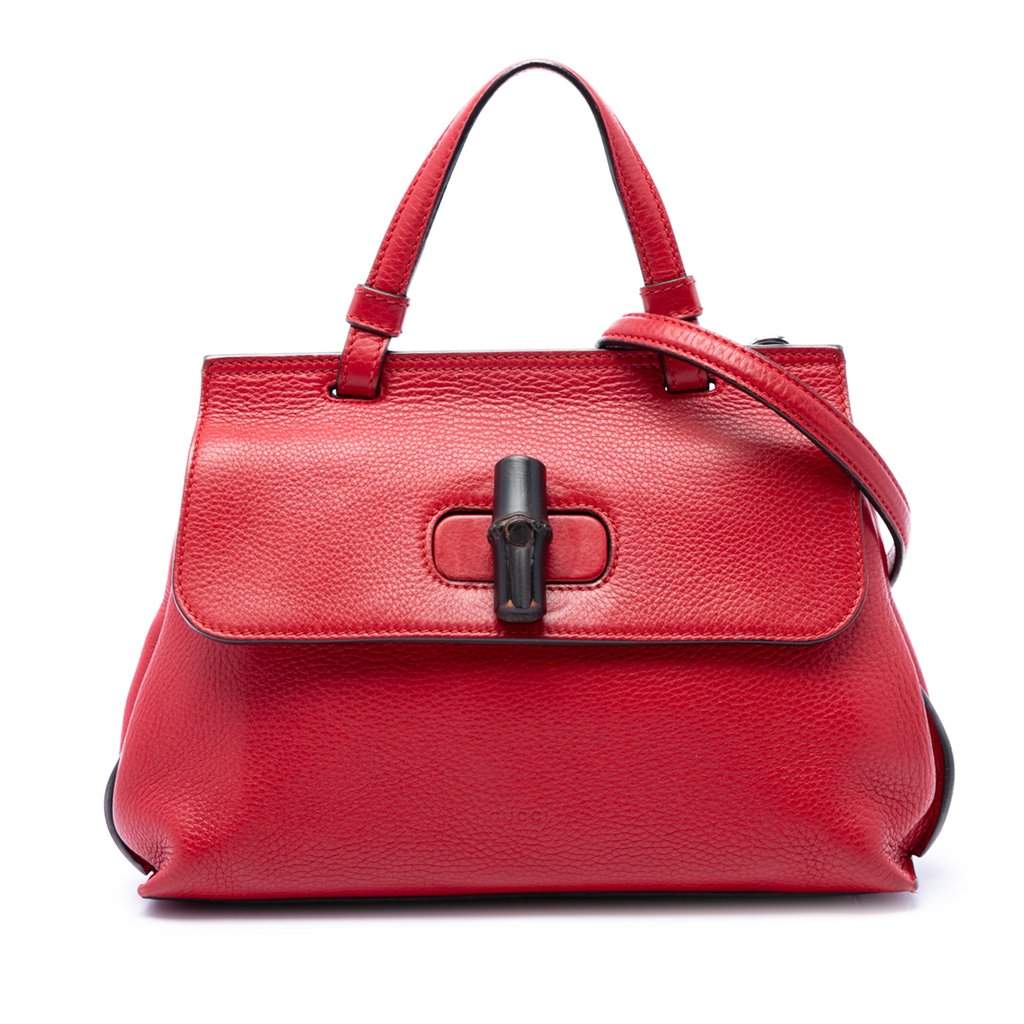 Gucci Small Calfskin Bamboo Daily Satchel Red Leather Very good - Front View