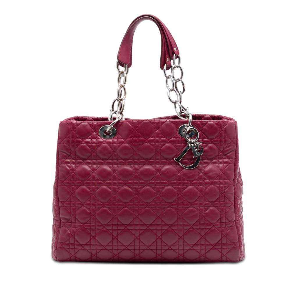 Dior Large Lambskin Cannage Lady Dior Soft Shopping Tote Red Leather Very good condition - Front View