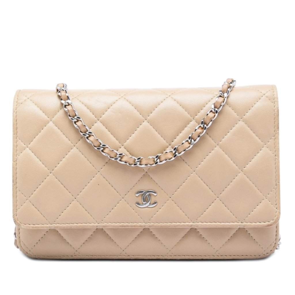 Chanel CC Quilted Lambskin Wallet On Chain Brown Leather Very good - Front View