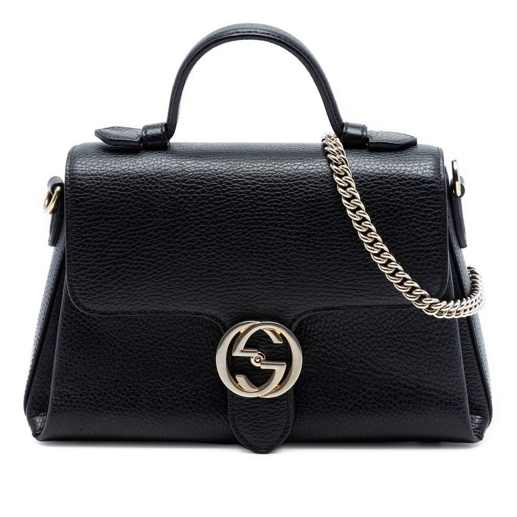 Gucci Small Dollar Calf Interlocking G Satchel Black Leather Very good condition - Front View