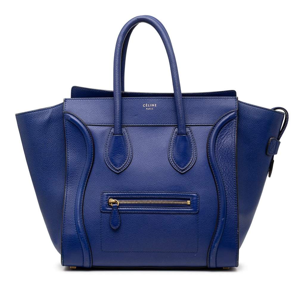 Celine Mini Calfskin Luggage Tote Blue Leather Very good condition - Front View