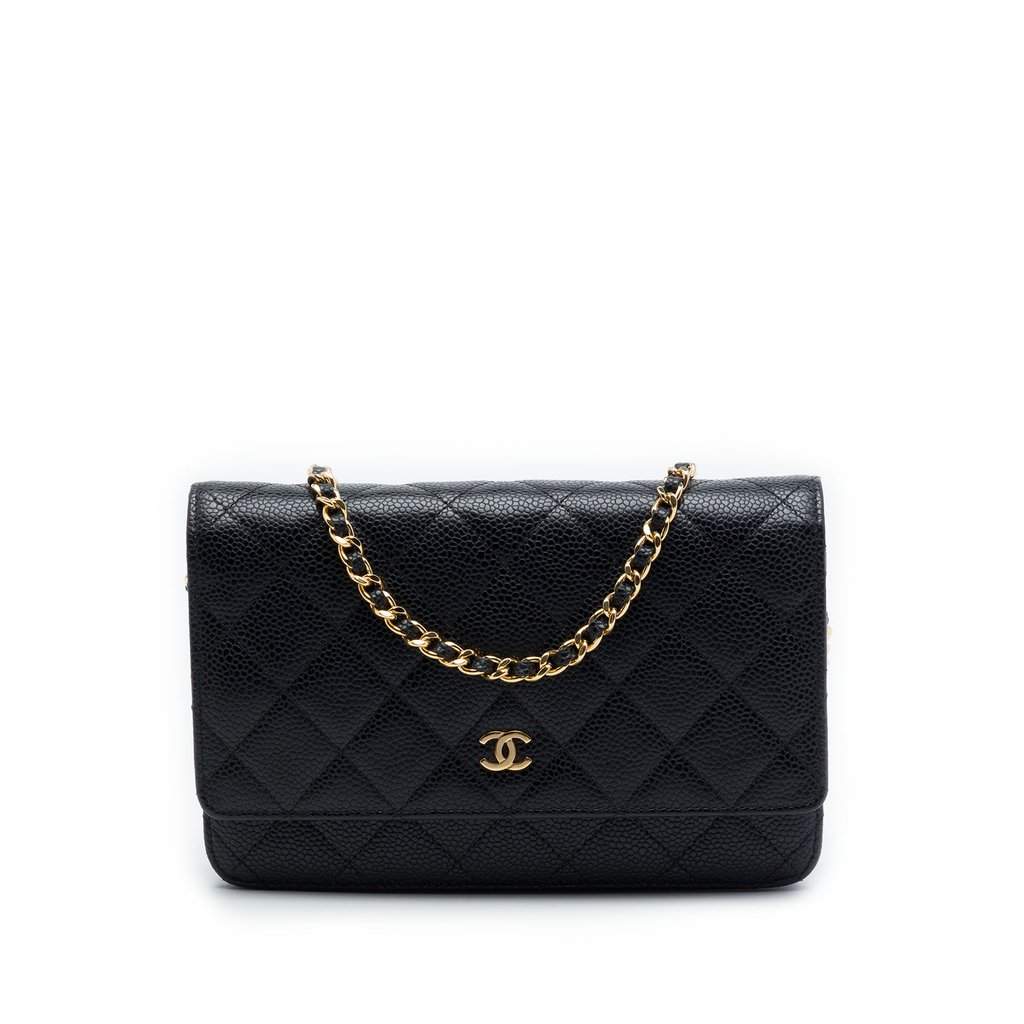 Chanel CC Quilted Caviar Wallet on Chain Black Leather Very good condition - Front View