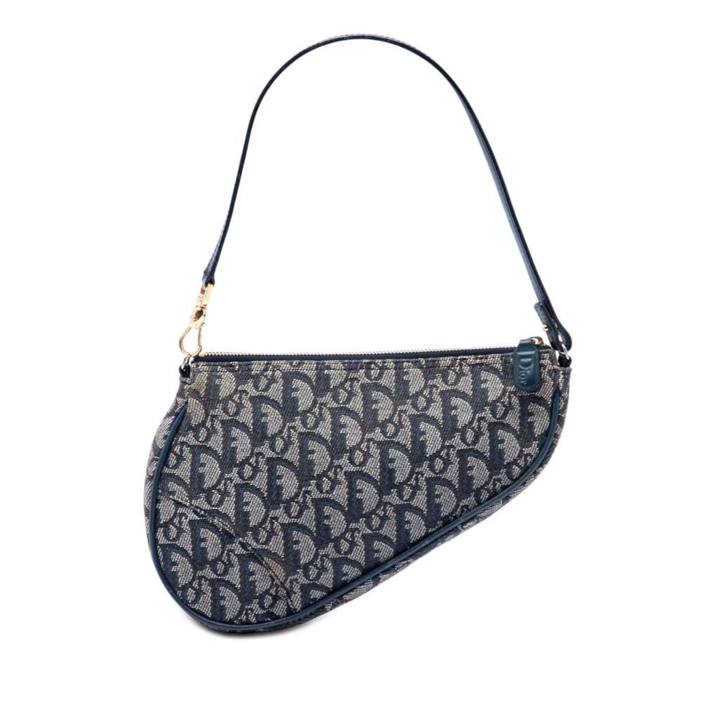 Dior Mini Diorissimo Canvas Saddle Pochette Blue Good - Front View