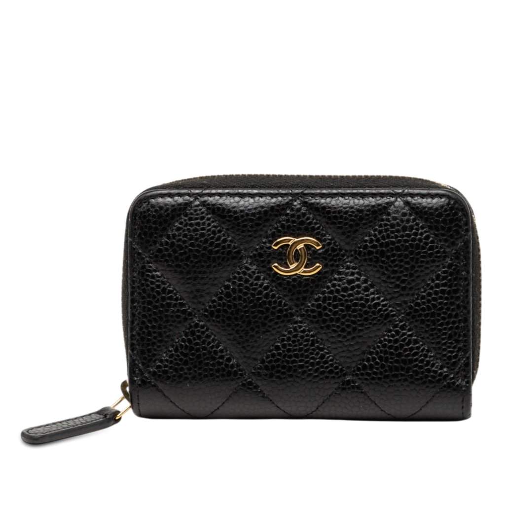 Chanel CC Quilted Caviar Zip Coin Purse Black Leather Very good condition - Front View