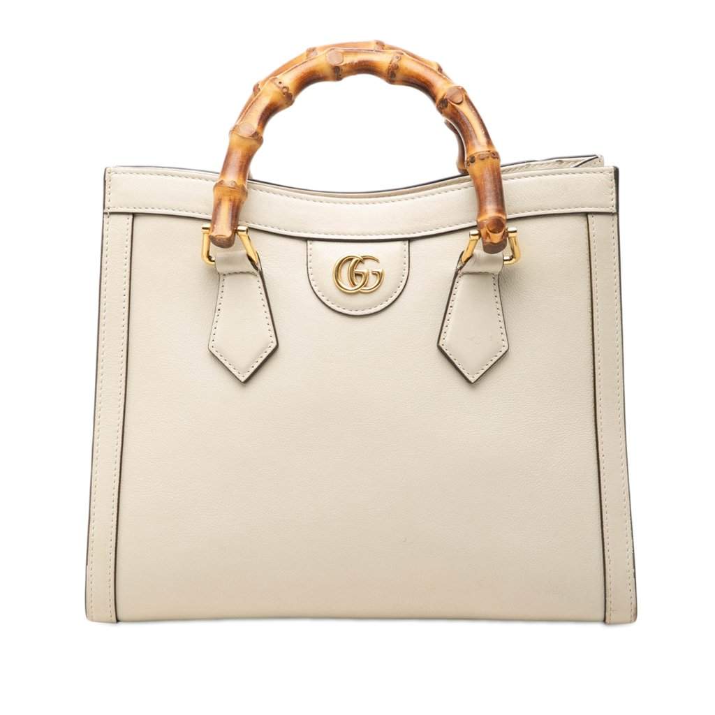 Gucci Medium Calfskin Bamboo Diana Satchel White Leather Good - Front View