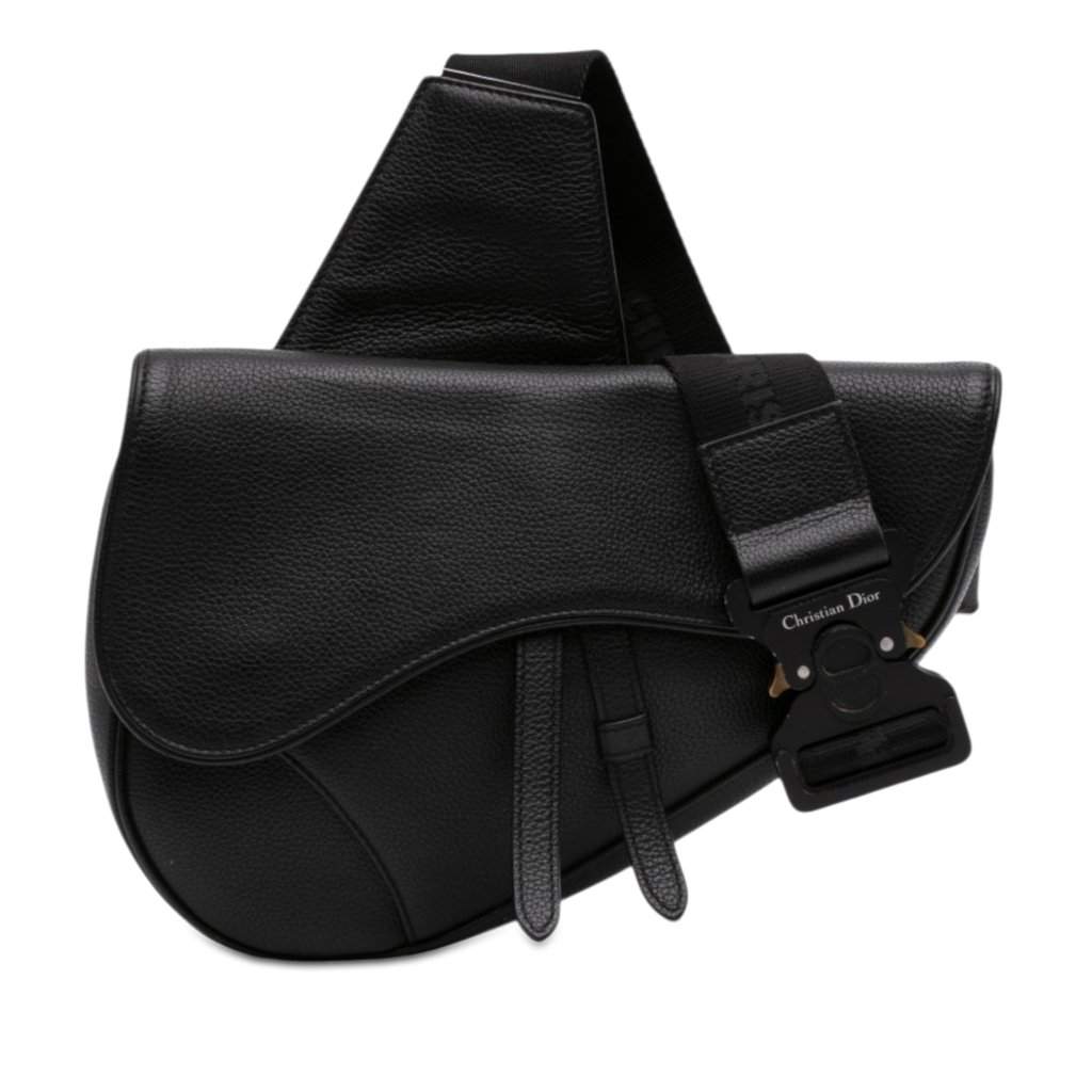 Dior Grained Calfskin Saddle Bag Black Leather Very good - Front View