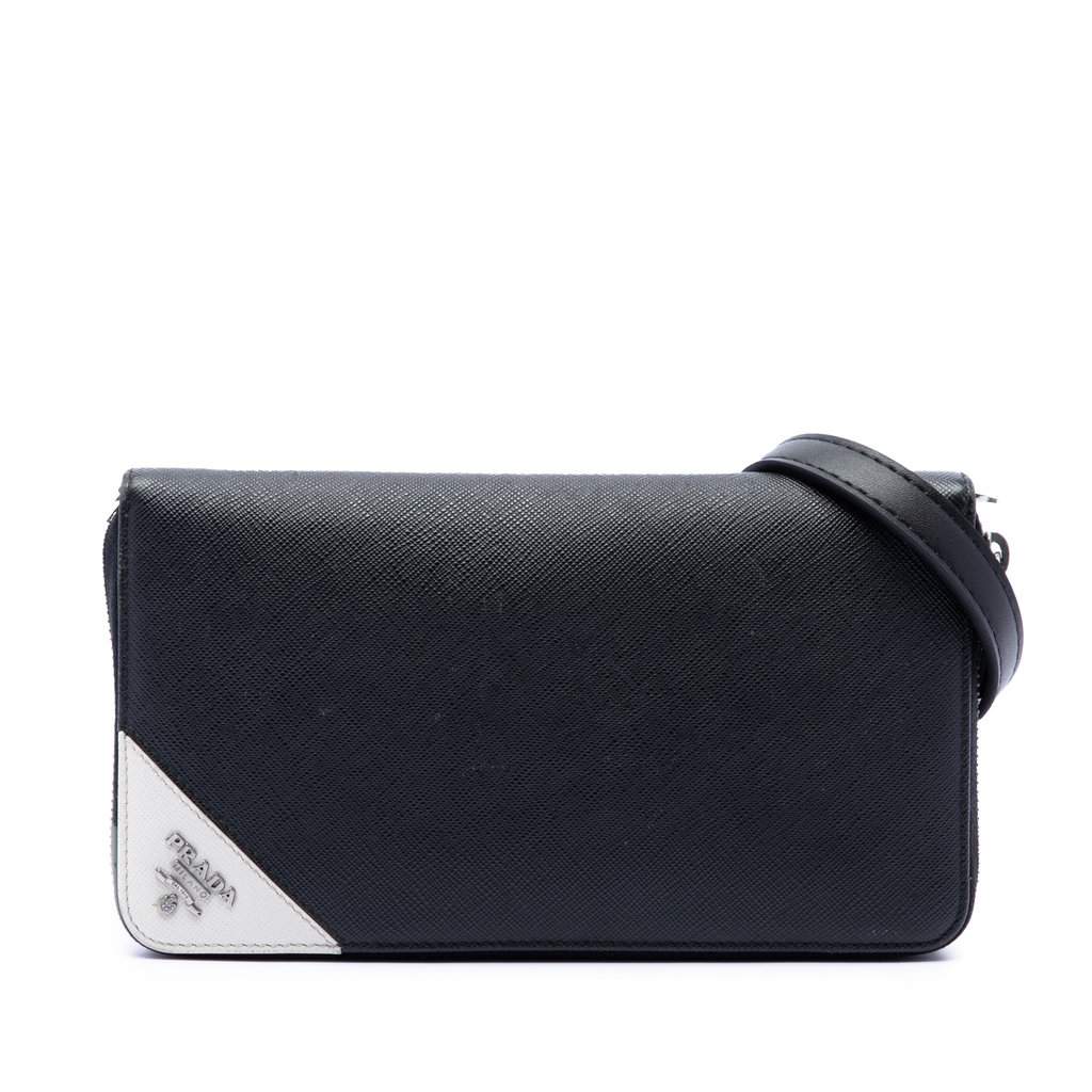 Prada Saffiano Wallet On Strap Black Leather Very good condition - Front View