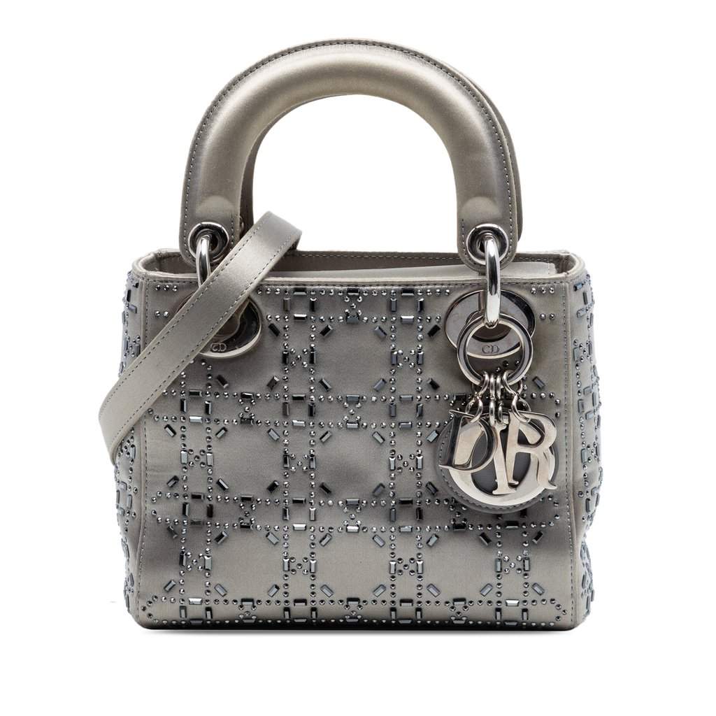 Dior Mini Satin Cannage Crystal Embellished Lady Dior MultiColor Very good condition - Front View