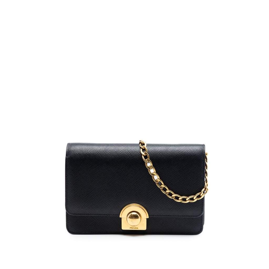 Prada Saffiano Arcade Wallet On Chain Black Leather Very good condition - Front View