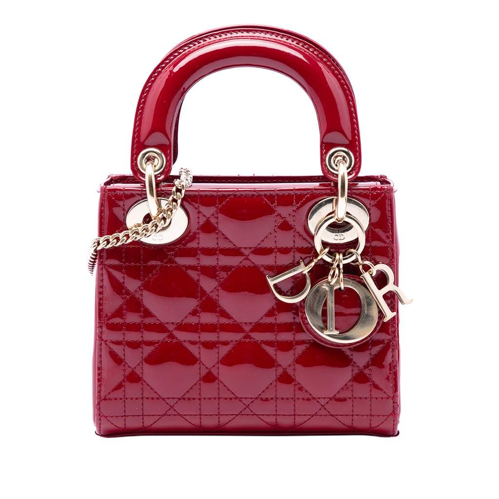 Dior Mini Patent Cannage Lady Dior Red Leather Very good - Front View