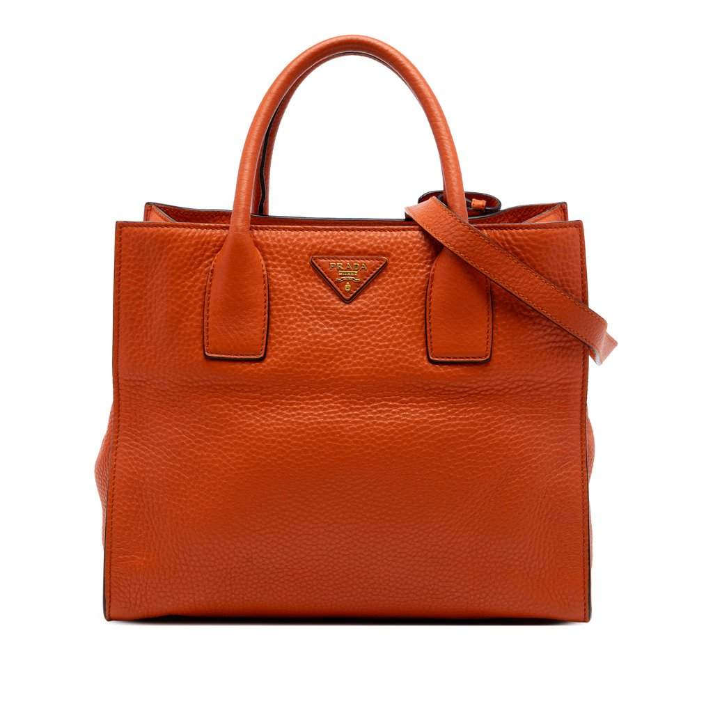 Prada Vitello Daino Open Convertible Tote Orange Leather Very good condition - Front View