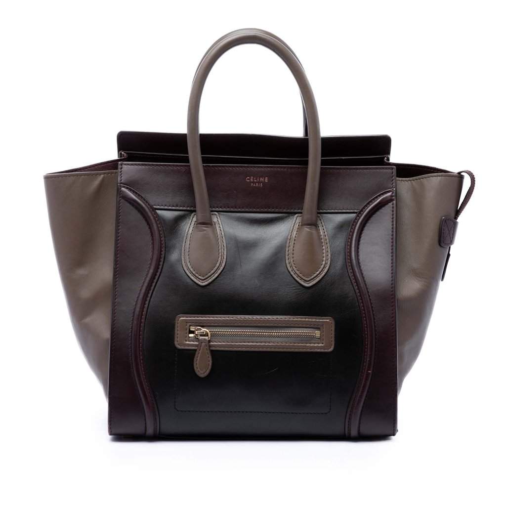 Celine Mini Tricolor Calfskin Luggage Tote Black Leather Good - Front View