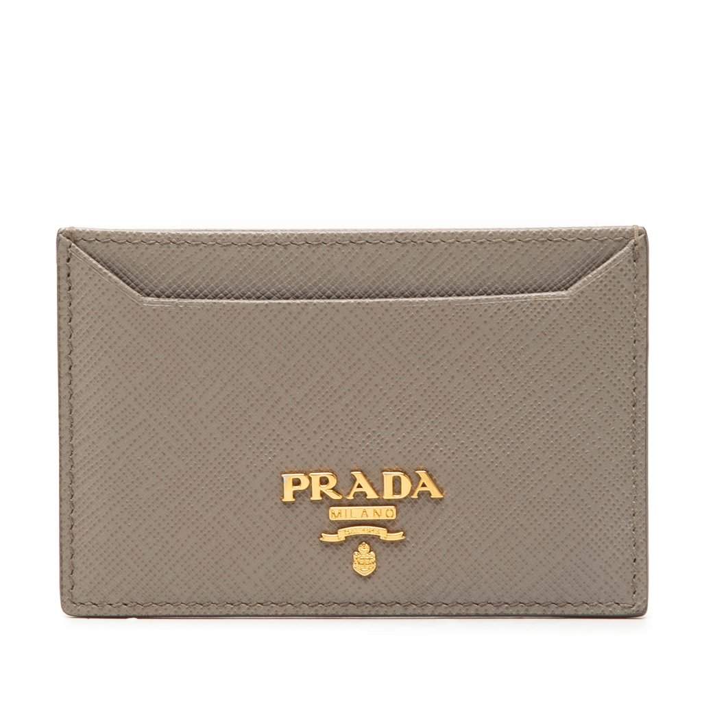Prada Saffiano Card Holder Brown Leather Very good - Front View
