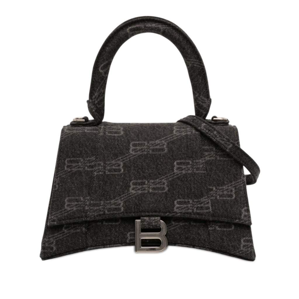 Balenciaga Small BB Monogram Denim Hourglass Top Handle Bag Black Very good - Front View